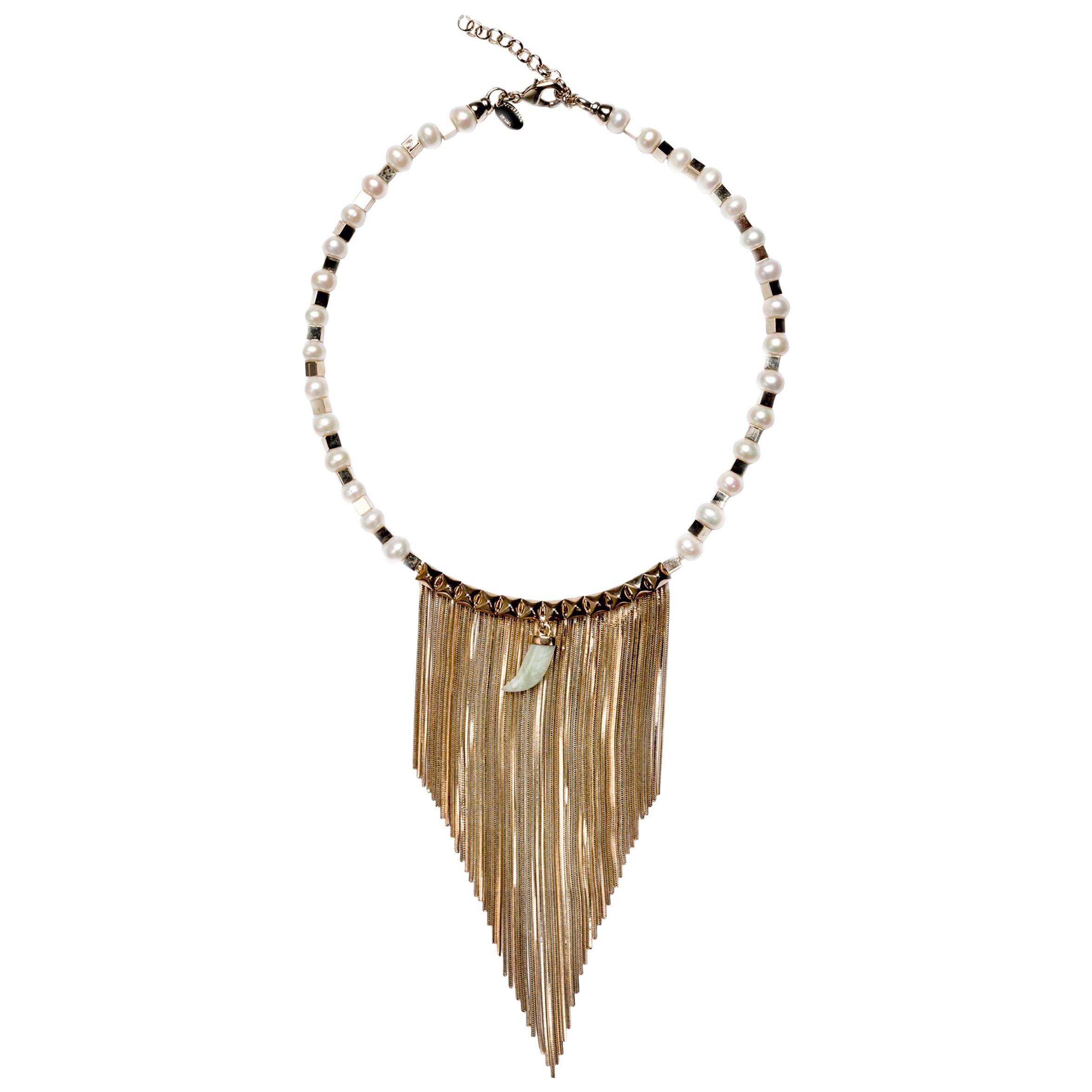 Yellow Gold and Freshwater Pearls Fringed Necklace from Iosselliani  For Sale