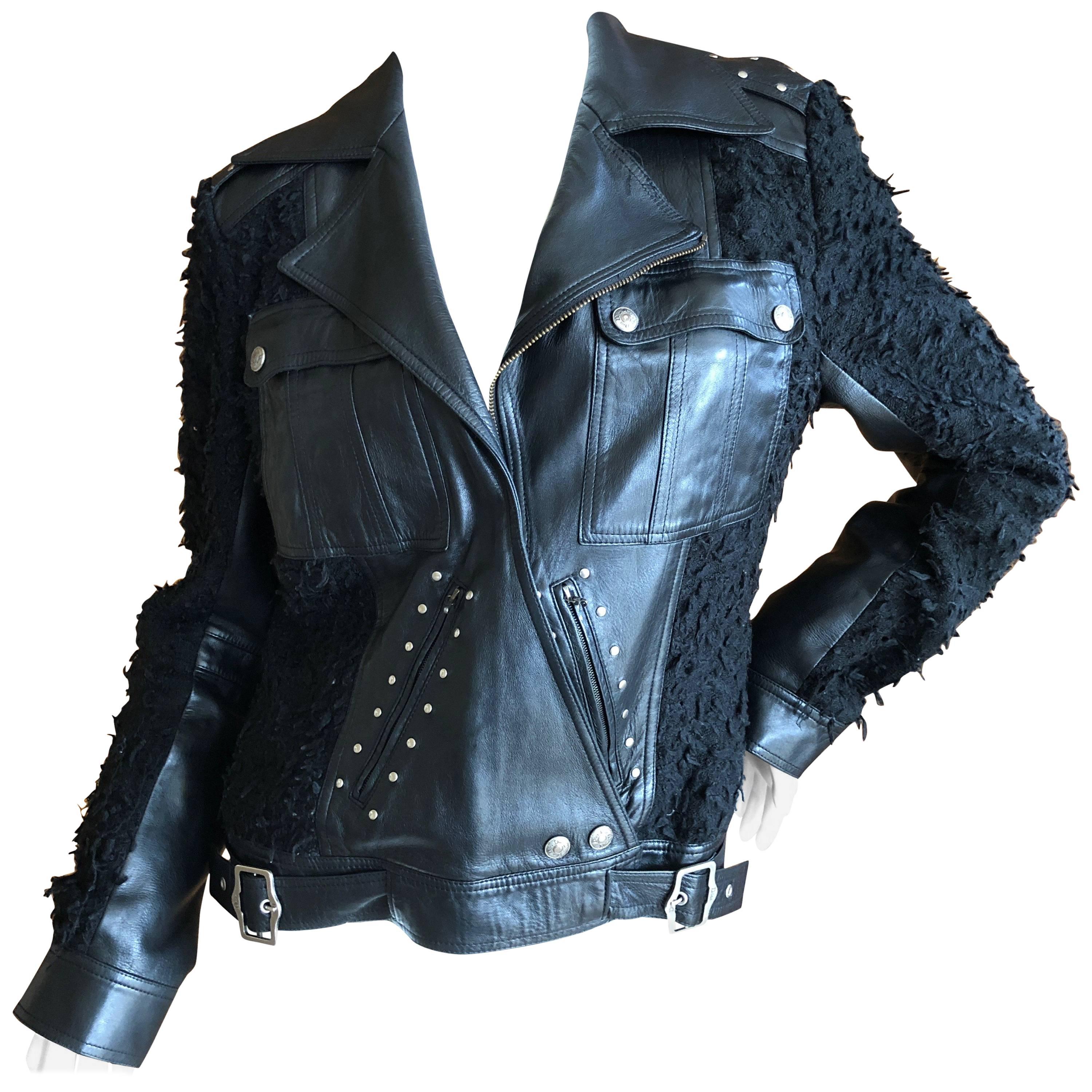 Christian Dior by Galliano Black Lambskin Leather Accented Moto Jacket  For Sale