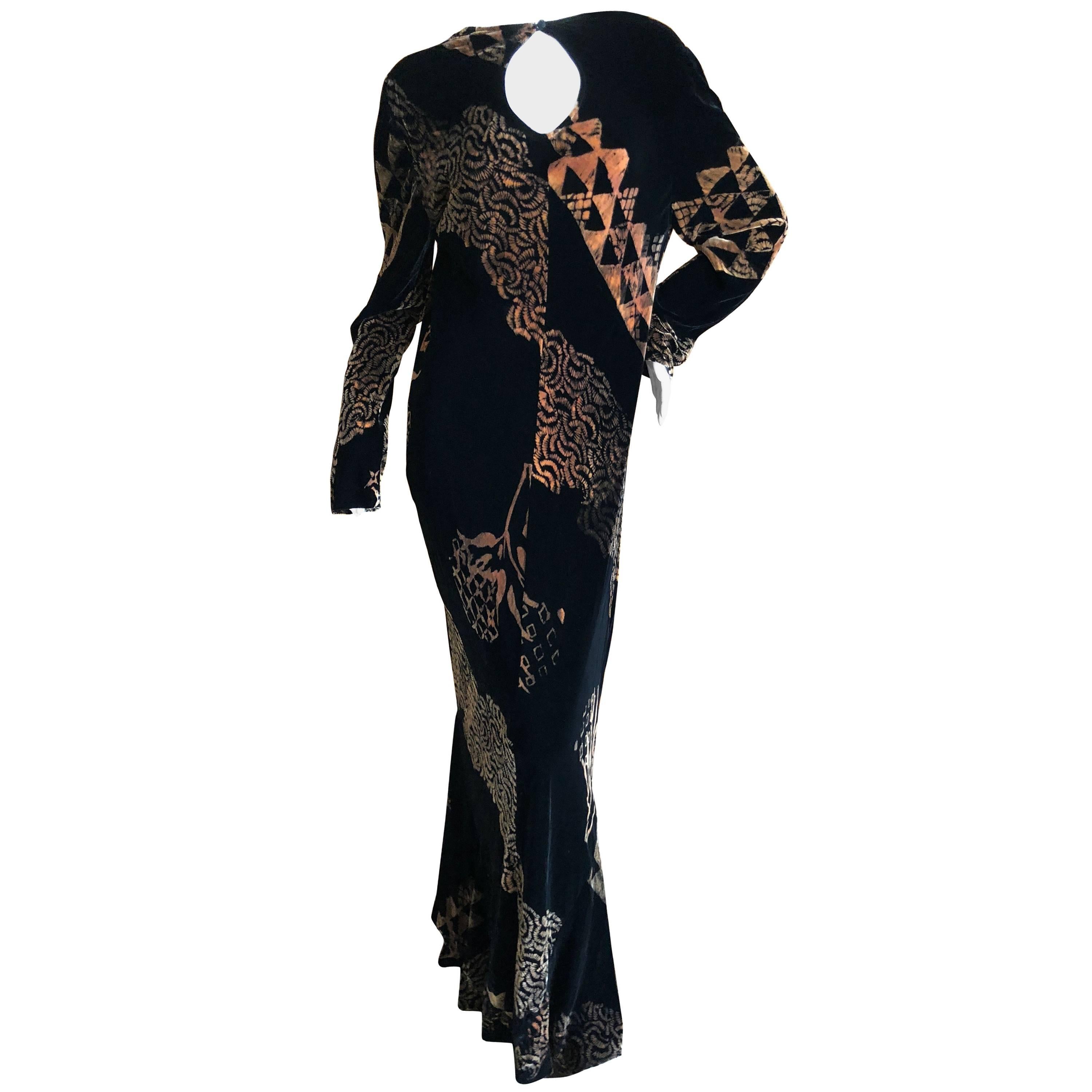 Cardinali Gold and Black Velvet Evening Dress with Keyhole, 1970s  For Sale