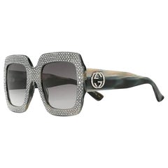 Gucci Grey Rhinestone Crystal Oversize Square Sunglasses, GG0048/S