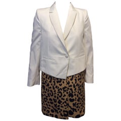 Givenchy White and Leopard Print Knee-Length Cotton Coat