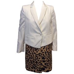 Givenchy White and Leopard Print Knee-Length Cotton Coat  