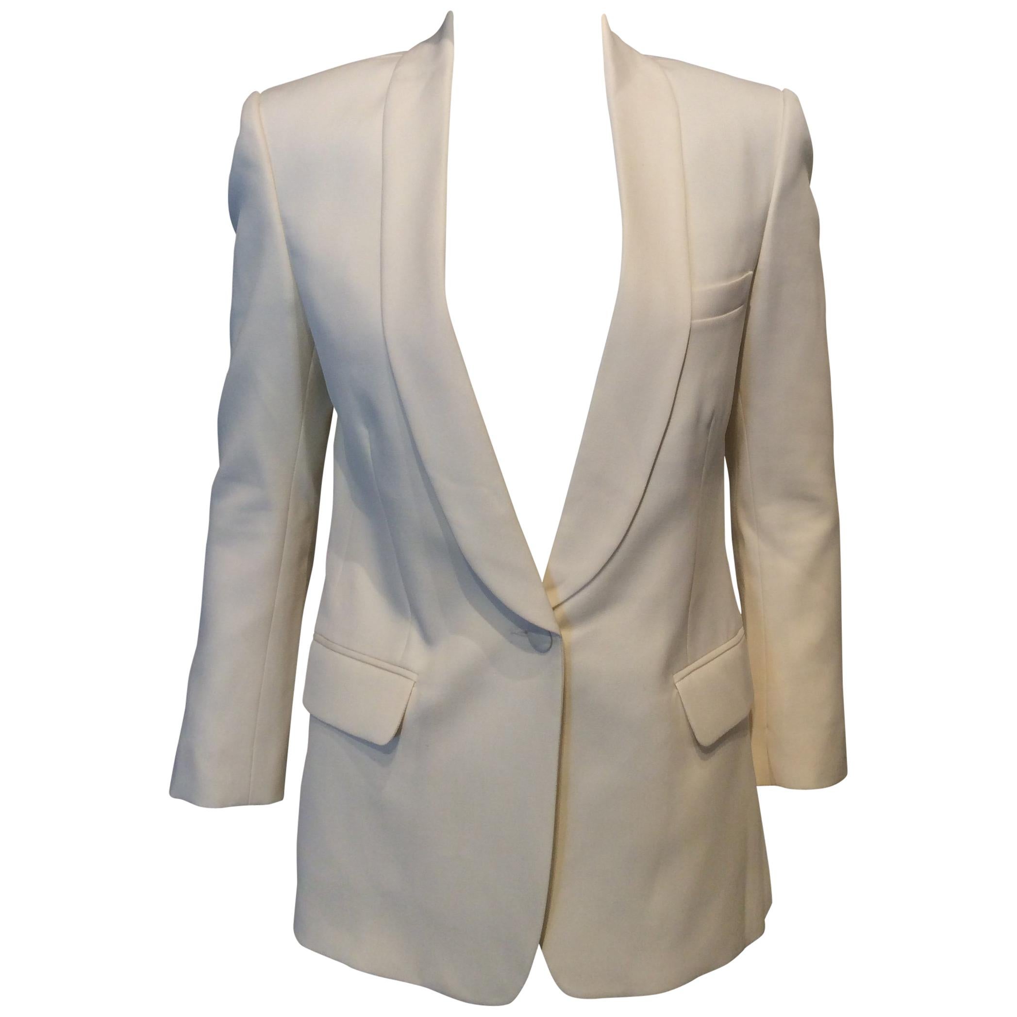 Balmain Ivory Wool Blazer with Tuxedo Lapels and Button Closure Sz Fr34, Us2 For Sale
