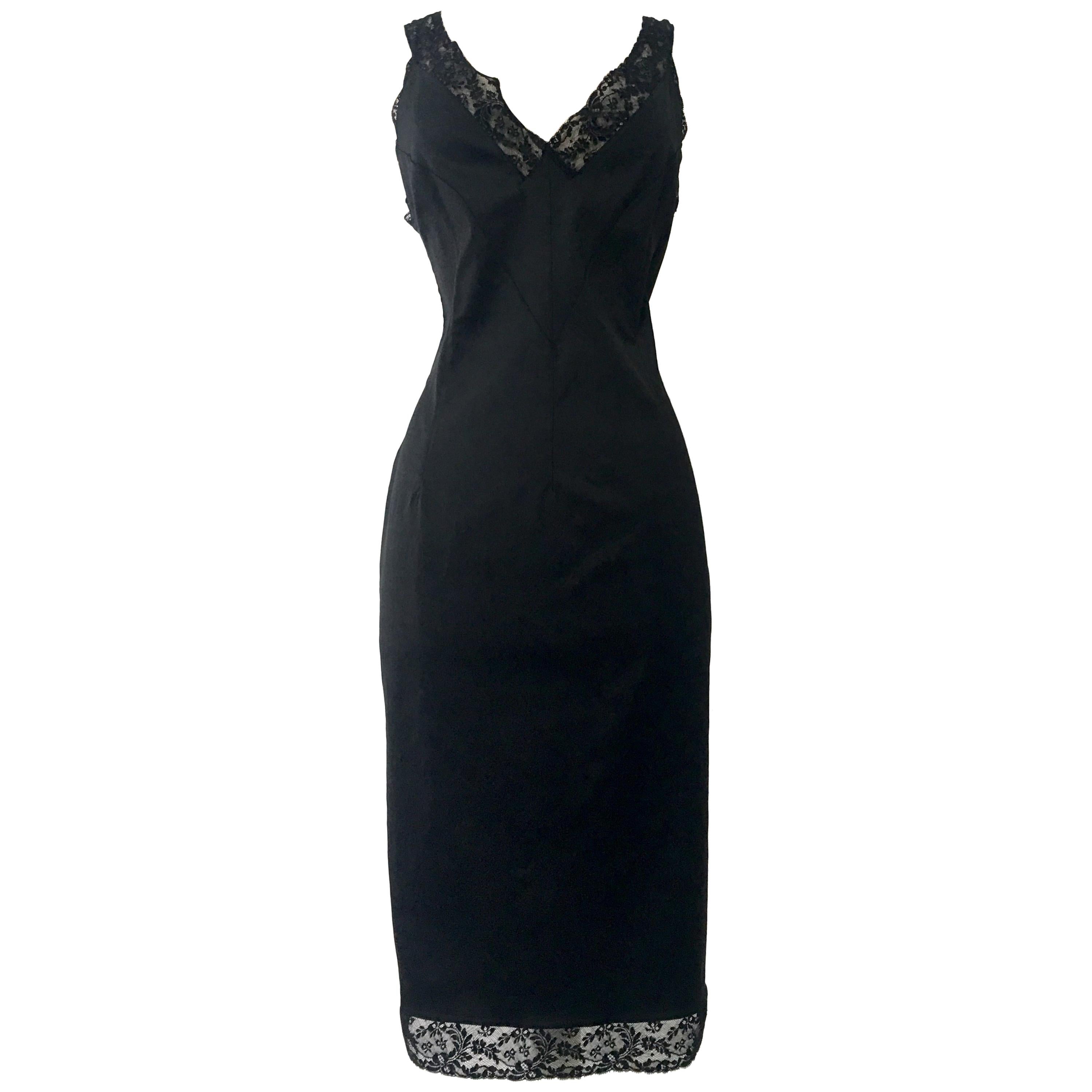 90'S Classic Italian Dolce & Gabbana Black Fitted "Slip" Cocktail Dress Sz-46 For Sale