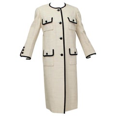 Traina-Norell Mod Ivory ¾ Coat with Contrast Piping - Medium, 1950s
