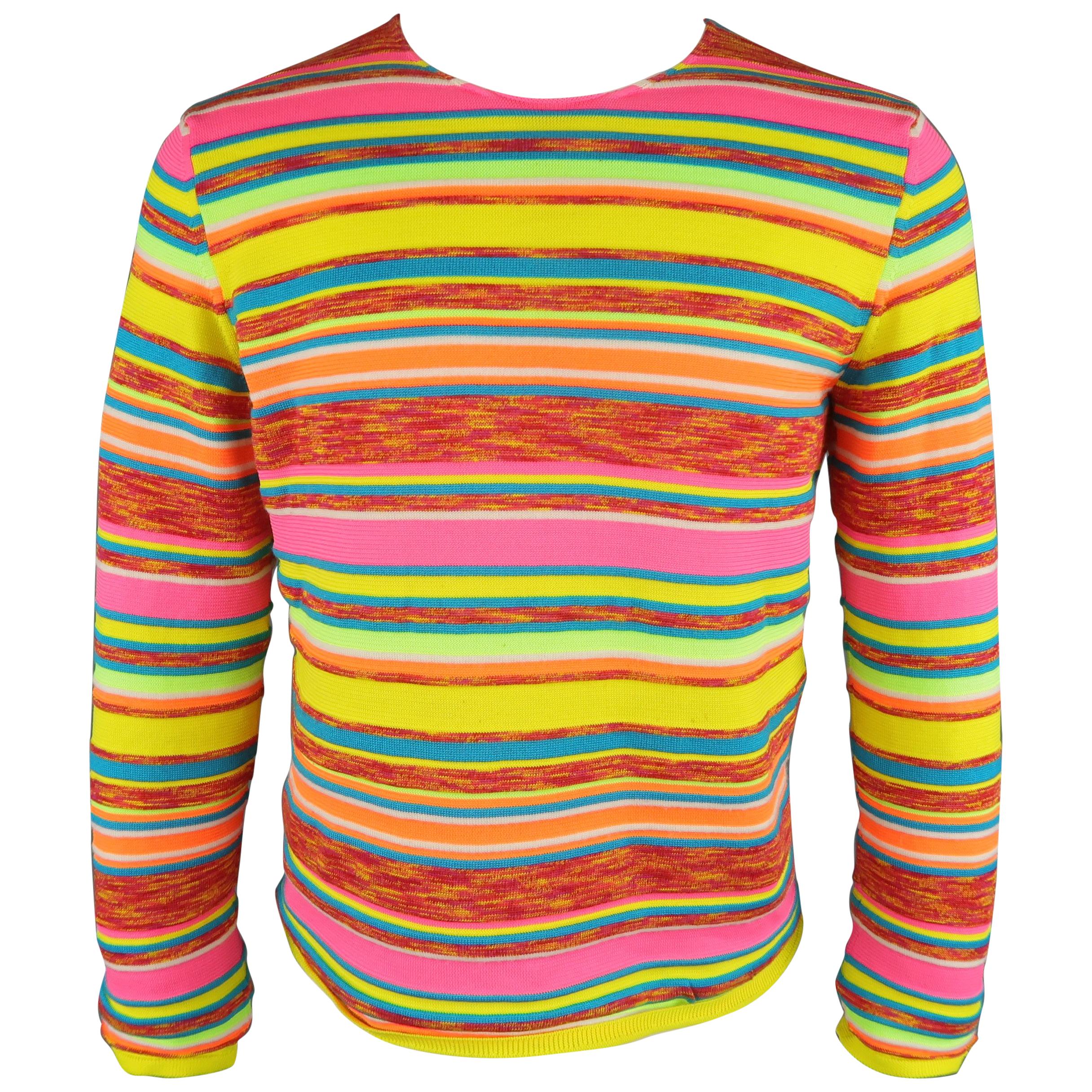 COMME des GARCONS Size M Neon Rainbow Striped Crewneck Sweater
