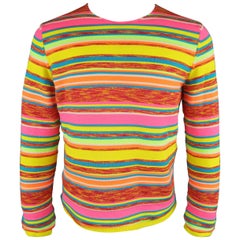 COMME des GARCONS Size M Neon Rainbow Striped Crewneck Sweater