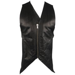 Rick Owens Black Leather Backless Cream Fabric Sash Vest