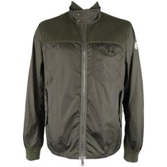 Used MONCLER XL Olive Polyamide KNit Panel High Collar Jacket