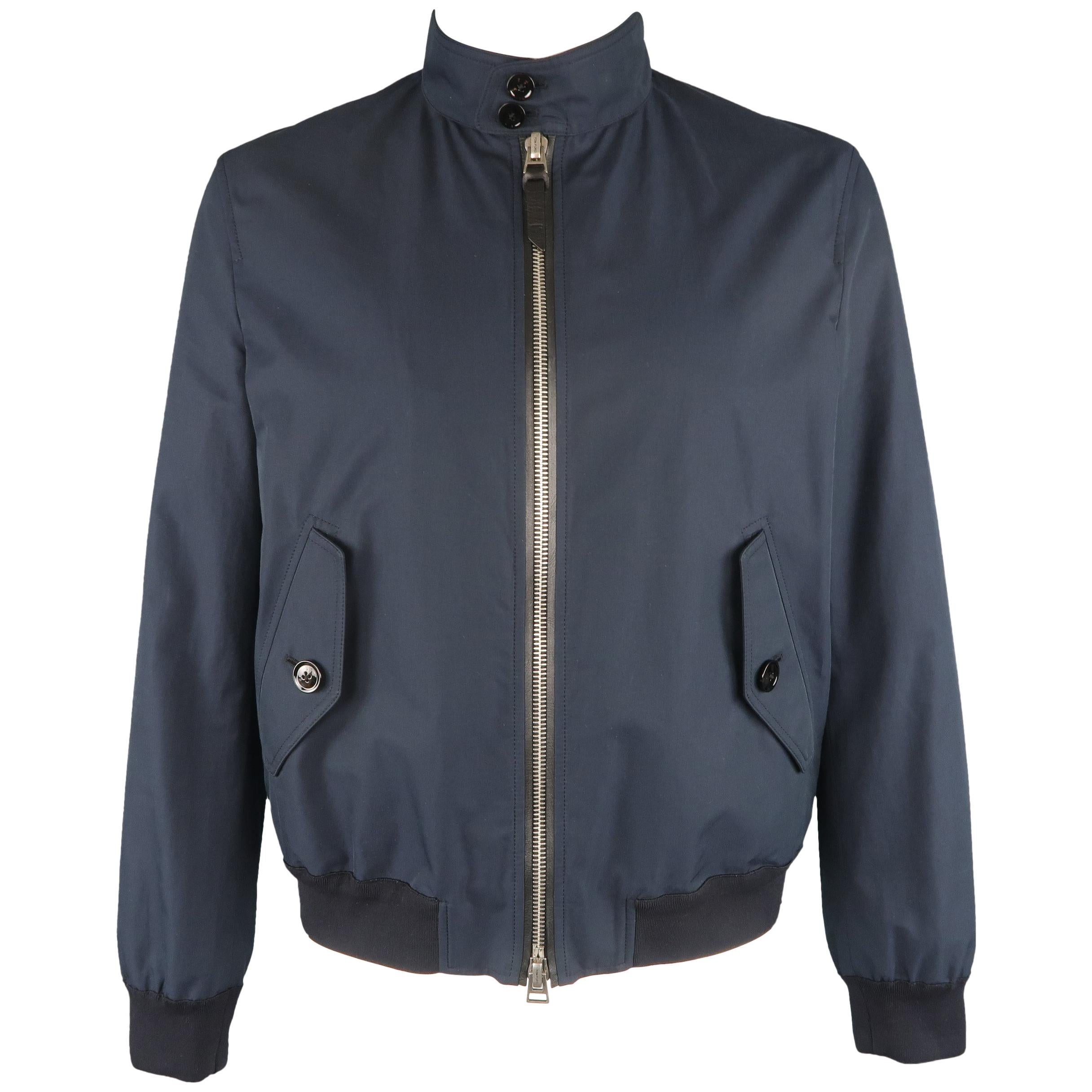 Tom Ford Jacket - Navy Cotton Stand Collar Bomber Jacket / Bomber