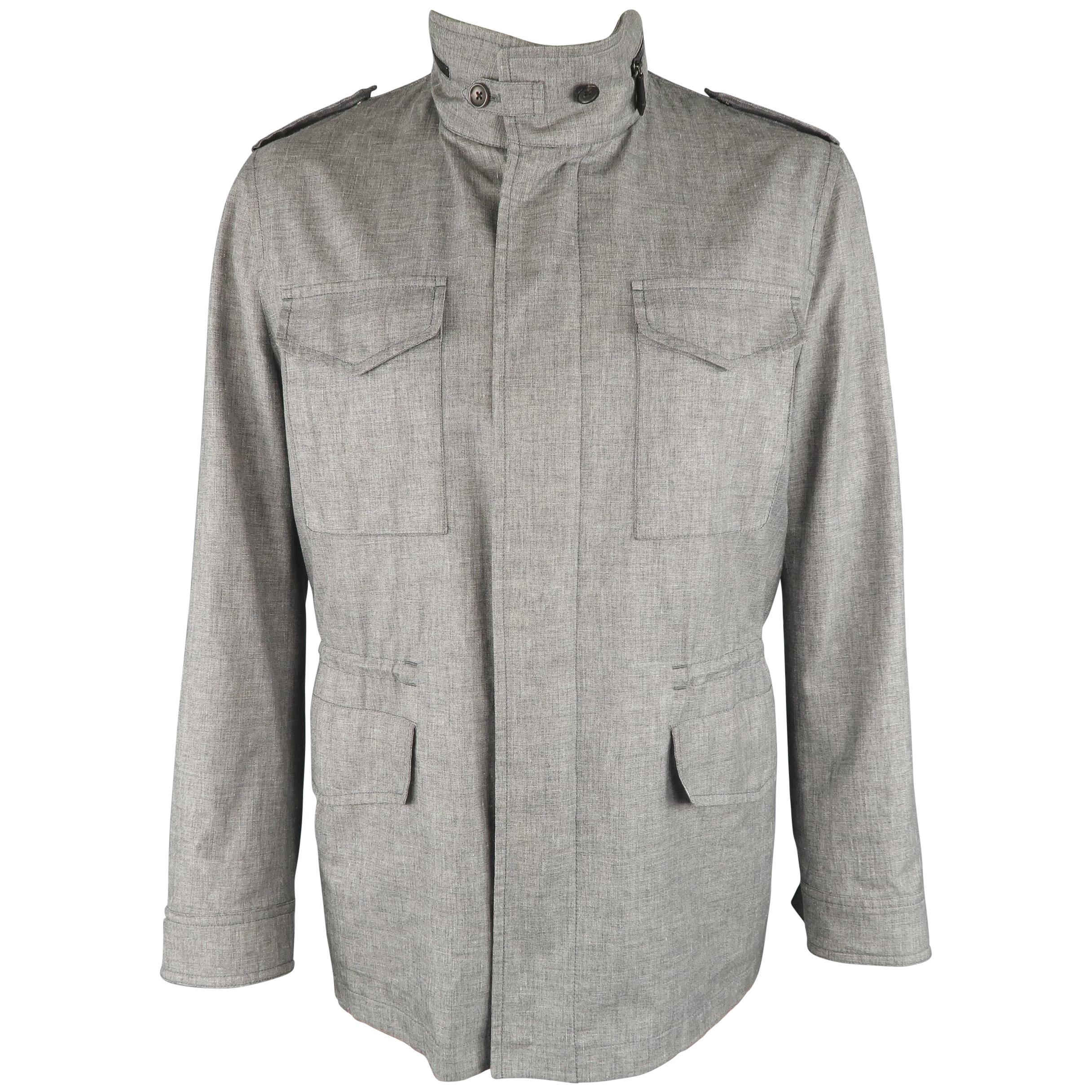 TOM FORD 46 Heather Gray Linen / Wool / Silk Parka Jacket Coat