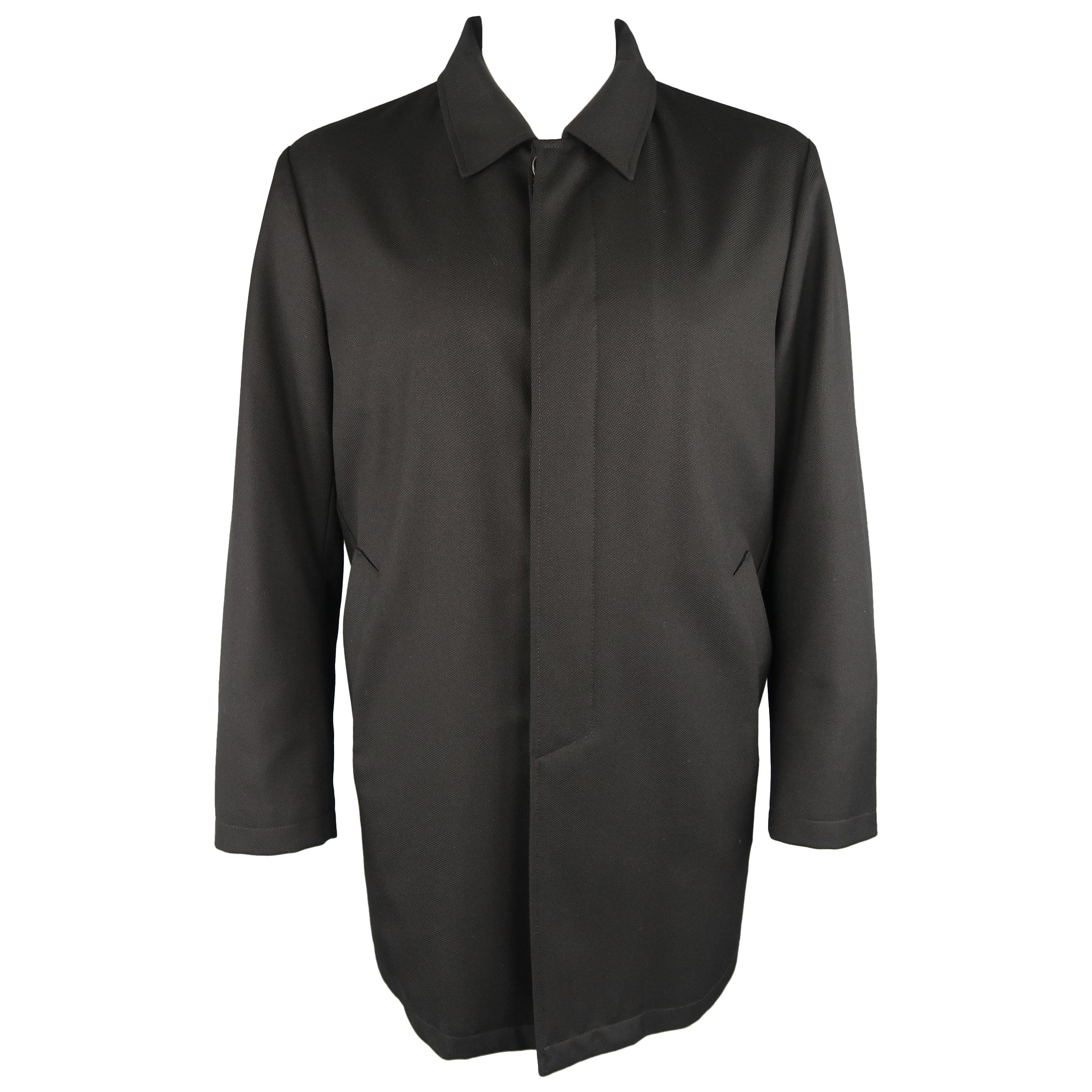 ISAIA 46 Black Textured Wool Canvas Hidden Placket Car Coat Jacket