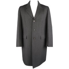 PRADA 46 Charcoal Glenplaid Wool Notch Lapel overcoat Coat Jacket