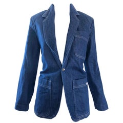 Vintage 1980s Bill Blass Blue Jean Dark Indigo 80s Denim Fitted Blazer Jacket