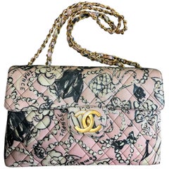 Chanel Vintage pink coated canvas 2.55 jumbo illustration print shoulder bag