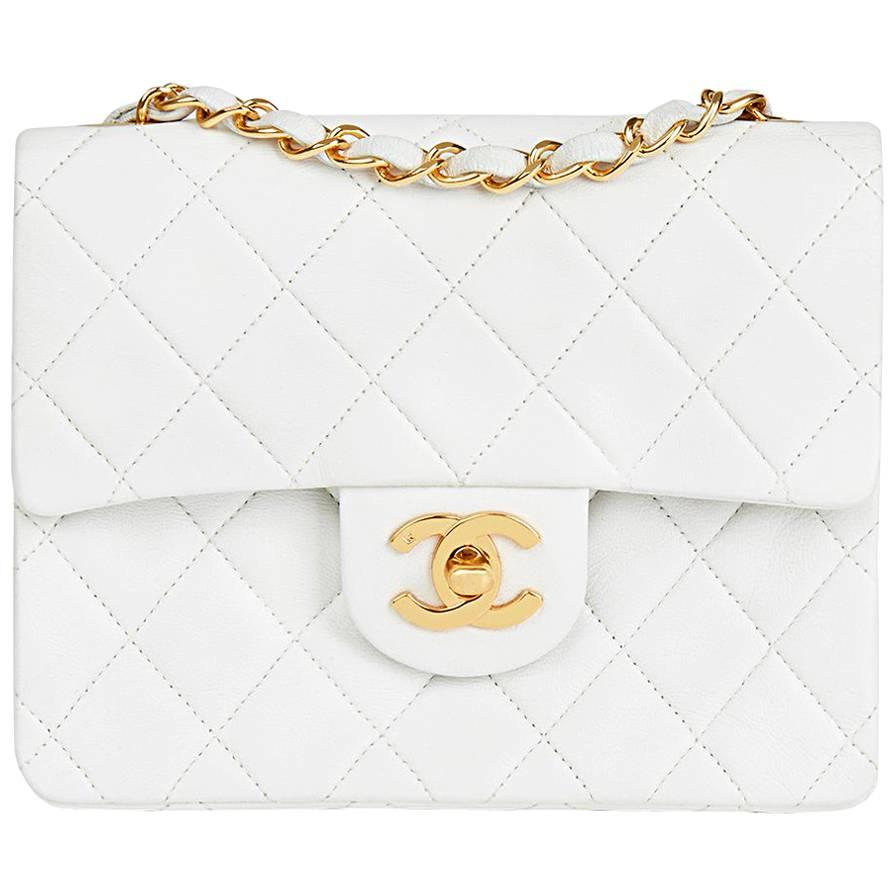 1993 Chanel White Quilted Lambskin Vintage Mini Flap Bag 