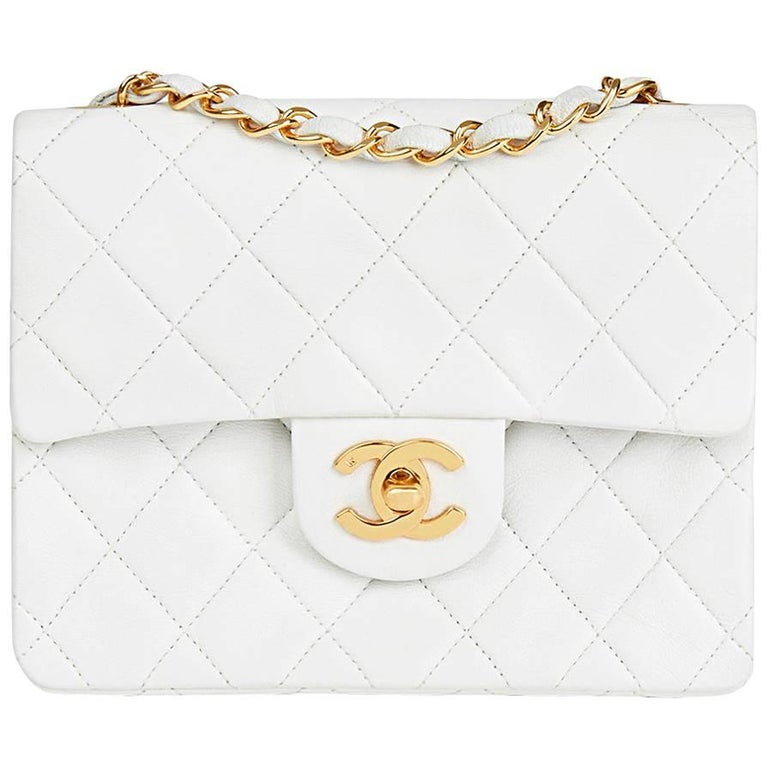 1993 Chanel White Quilted Lambskin Vintage Mini Flap Bag at 1stDibs