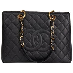 Used 2012 Chanel Black Quilted Caviar Leather Grand Shopping Tote GST