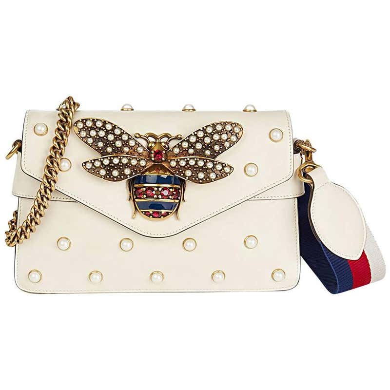 Gucci Ivory Embellished Calfskin Leather Broadway Clutch, 2018 at 1stDibs