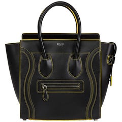 2016 Celine Black Smooth Calfskin Leather Debossed Micro Luggage Tote 