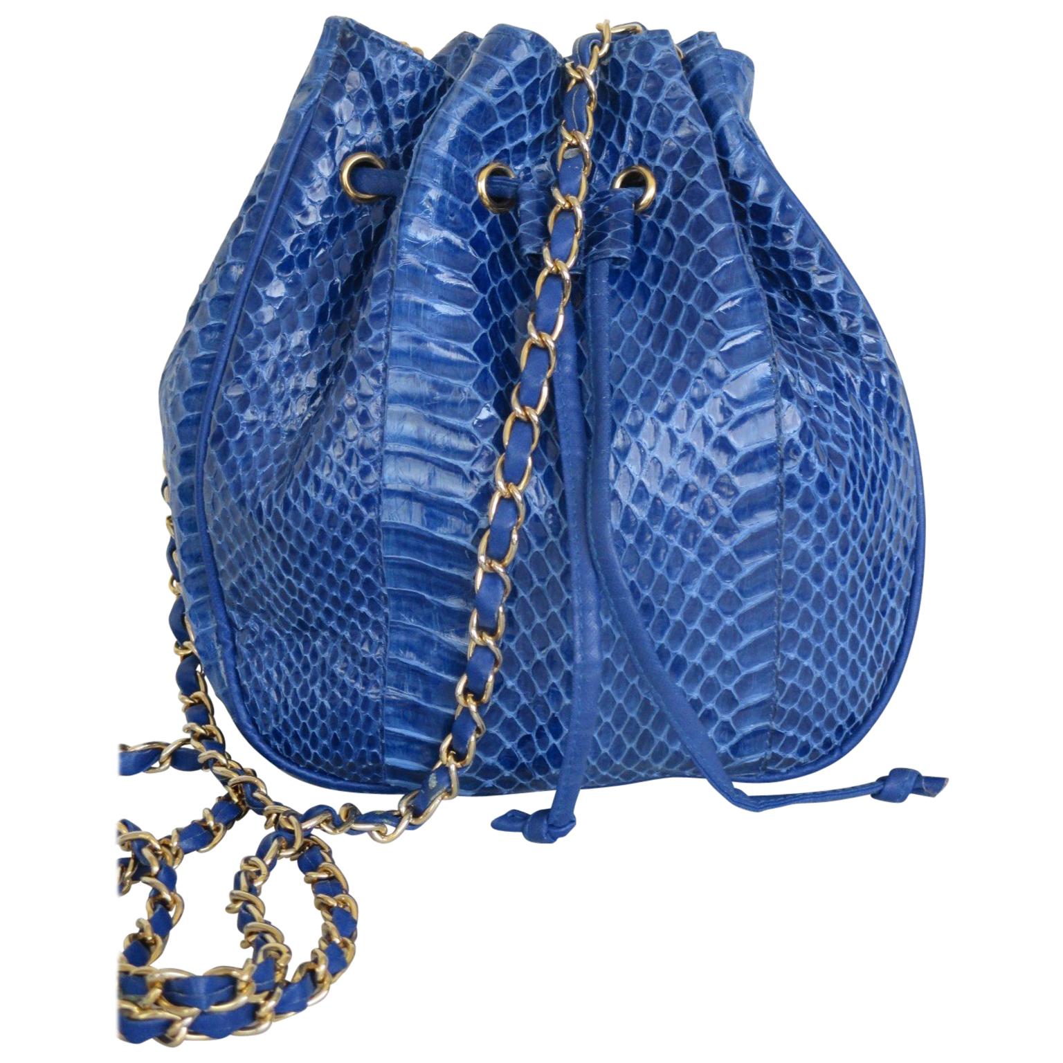 Royal Blue Python Leather Shoulder Bag