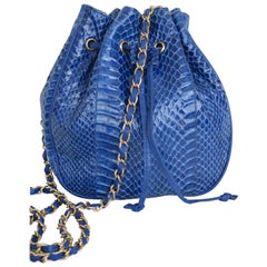 Vintage Royal Blue Python Leather Shoulder Bag