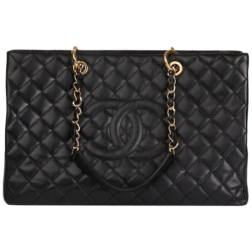 2012 Chanel Black Quilted Caviar Leather Grand Shopping Tote XL