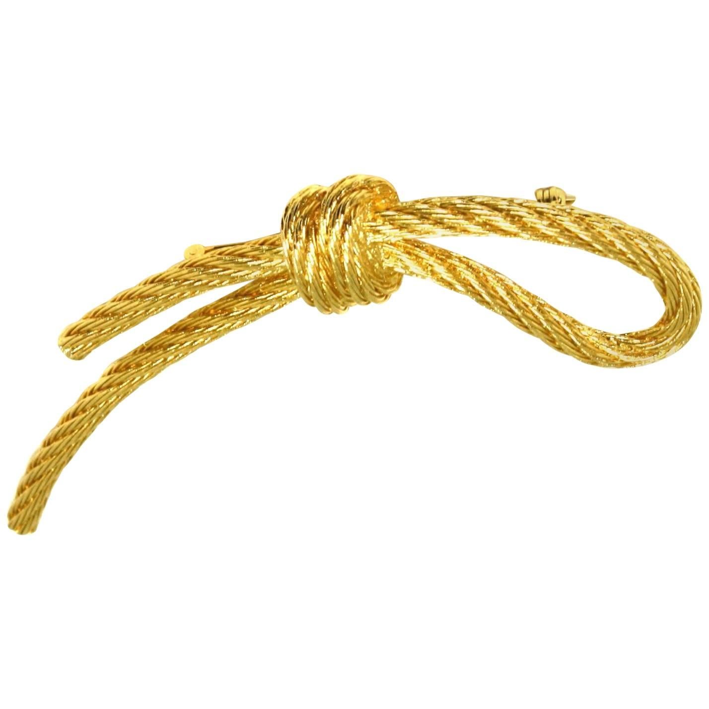 Gold Plated Knot Brooch by Christian Dior For Sale