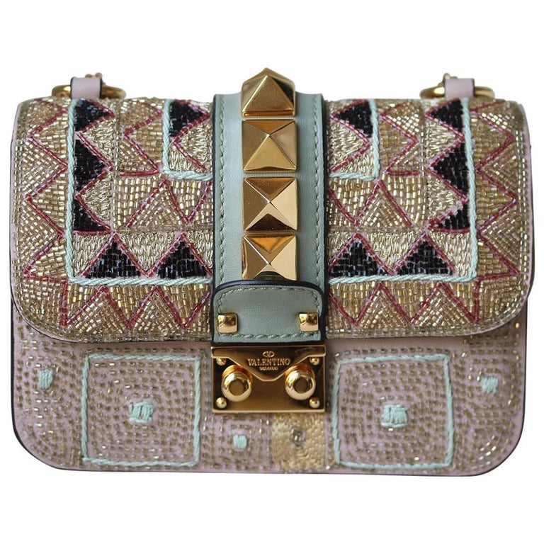 Valentino Rockstud Lock Mini Bead Embellished Shoulder Bag For Sale at