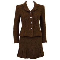 Vintage 1997 Chanel Fall Brown Boucle Skirt Suit