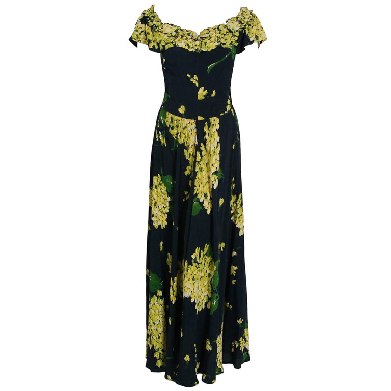 1930s Chartreuse Silk Gown