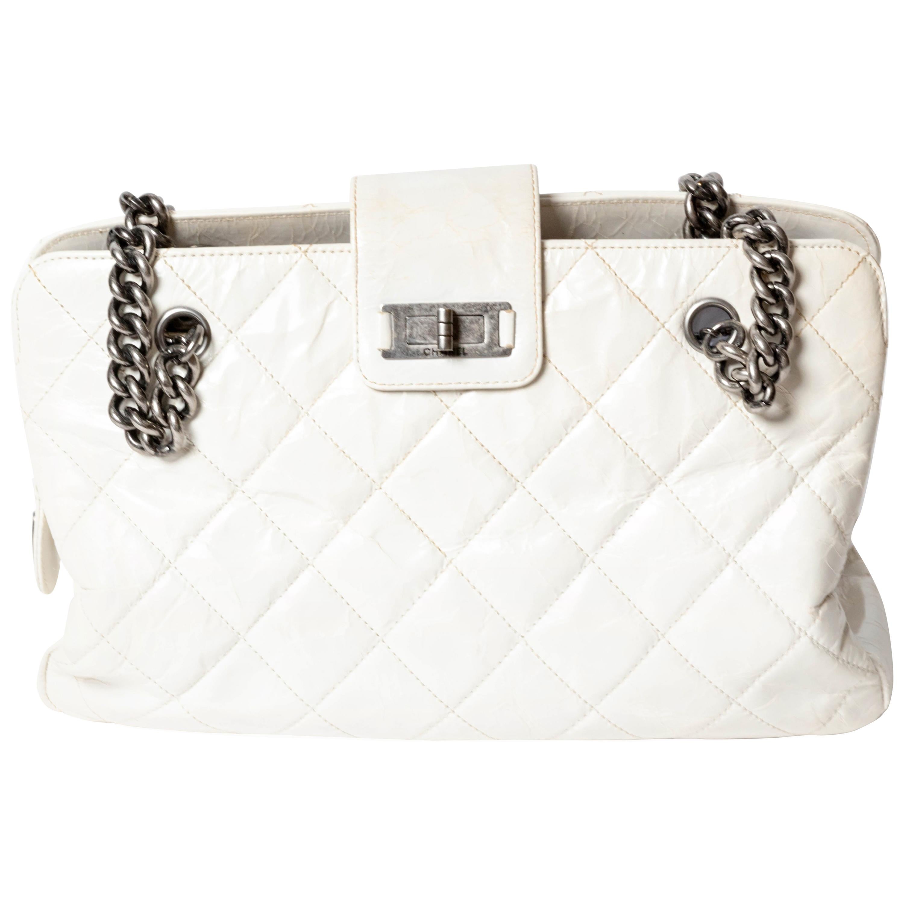 Chanel Reissue Shoulder Bag Tote in White Quilted Leather with Silver HW