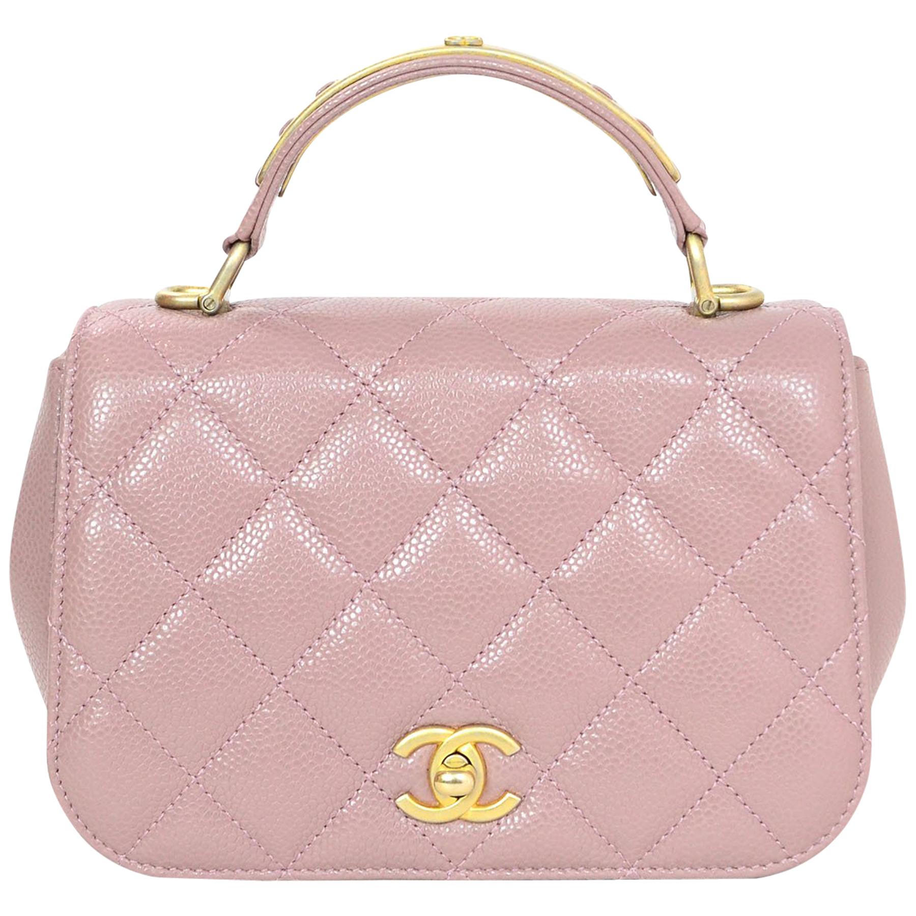 Chanel Blush Caviar Mini Carry Around Top Handle Bag with Dust Bag