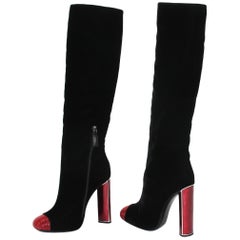New Tom Ford Bead-Embellished Black Velvet Ruby Red Heel Boots It. 38 - US 8