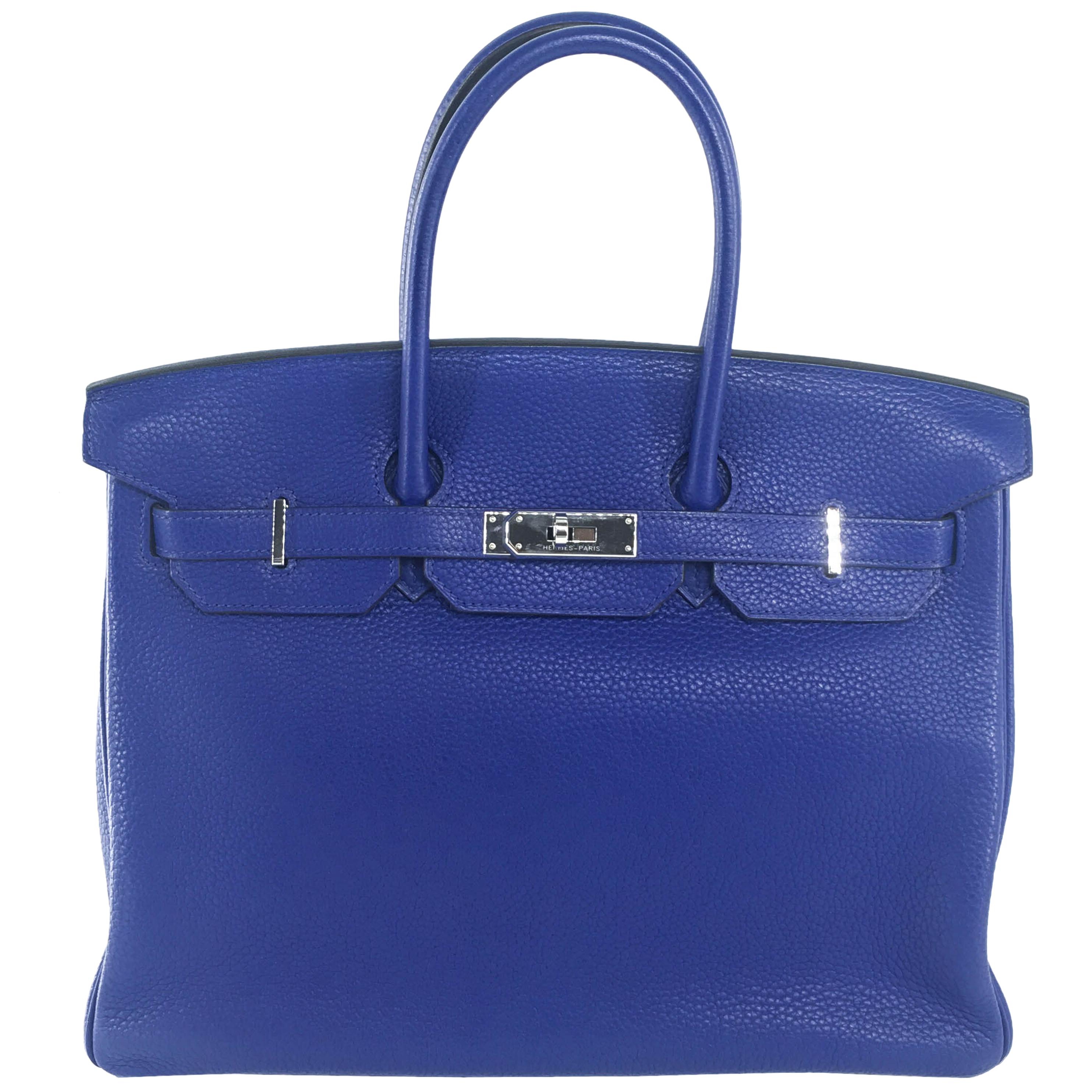 Hermes Birkin 35 Togo leather Blue Electric PHW For Sale