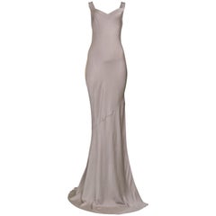 John Galliano Vintage Metallic Silver Bias Cut Evening Gown, 1990s 