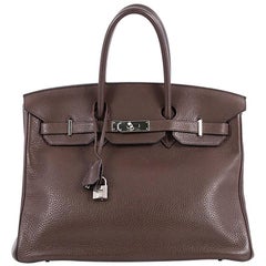 Hermes Birkin Handbag Chocolate Brown Clemence with Palladium Hardware 35