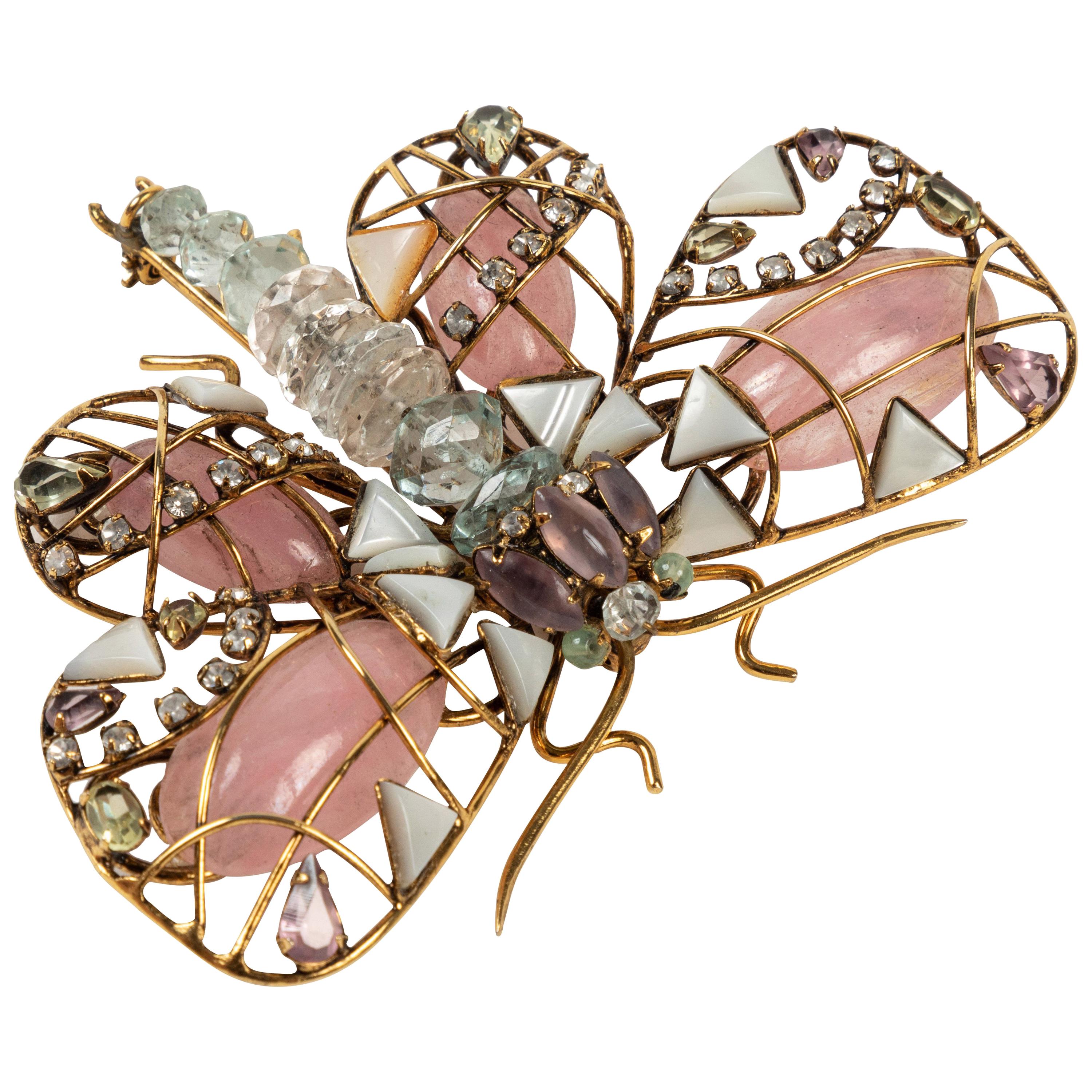 Multi Stone Butterfly Brooch by Iradj Moini