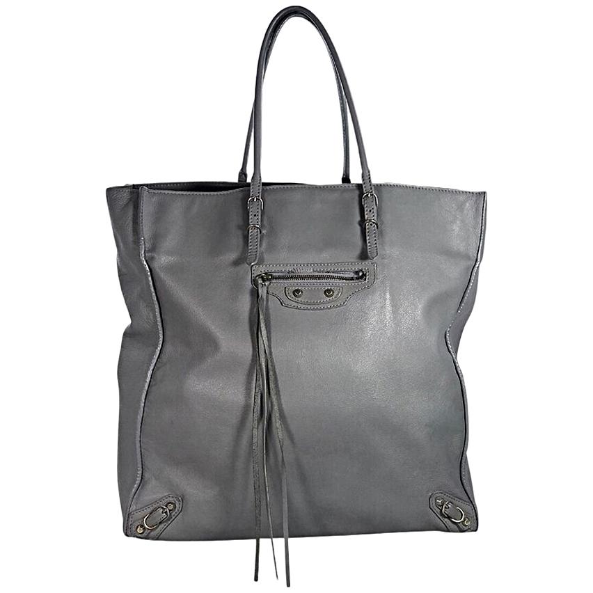 Grey Balenciaga Leather Papier A5 Tote Bag