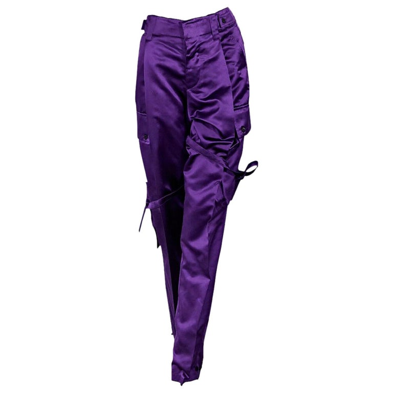 Purple Vintage Gucci Silk-Blend Cargo Pants For Sale at 1stDibs