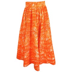 1970s Yves Saint Laurent Floral Printed Full Cotton Skirt