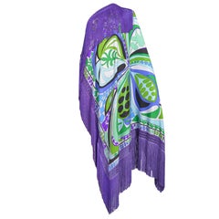 Emilio Pucci Oversize Psychedelic Print Silk Scarf with Large Fringe 