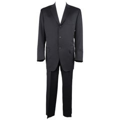 Men's ISAIA 48 Long Midnight Navy Solid Wool Notch Lapel 3 Button Suit