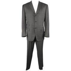 Men's ISAIA 48 Long Charcoal Plaid Wool Notch Lapel Suit