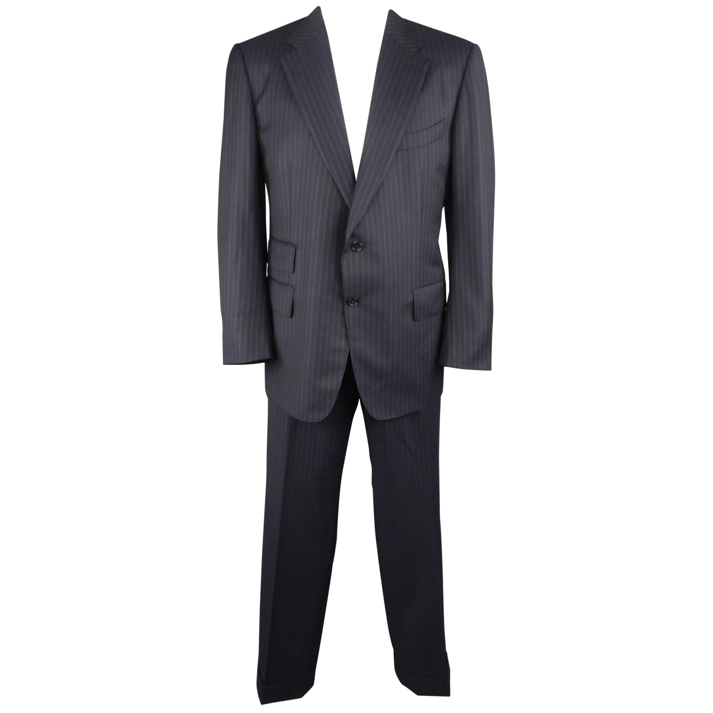Tom Ford Men's Black Stripe Wool Notch Lapel Suit
