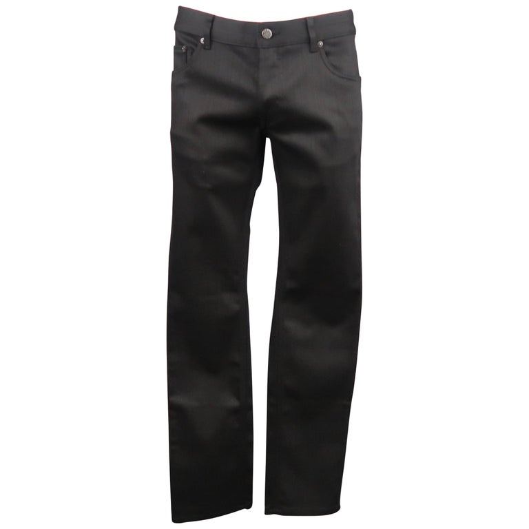 PRADA Size 34 Black Cotton Coated Denim Tight Fit Jeans at 1stDibs