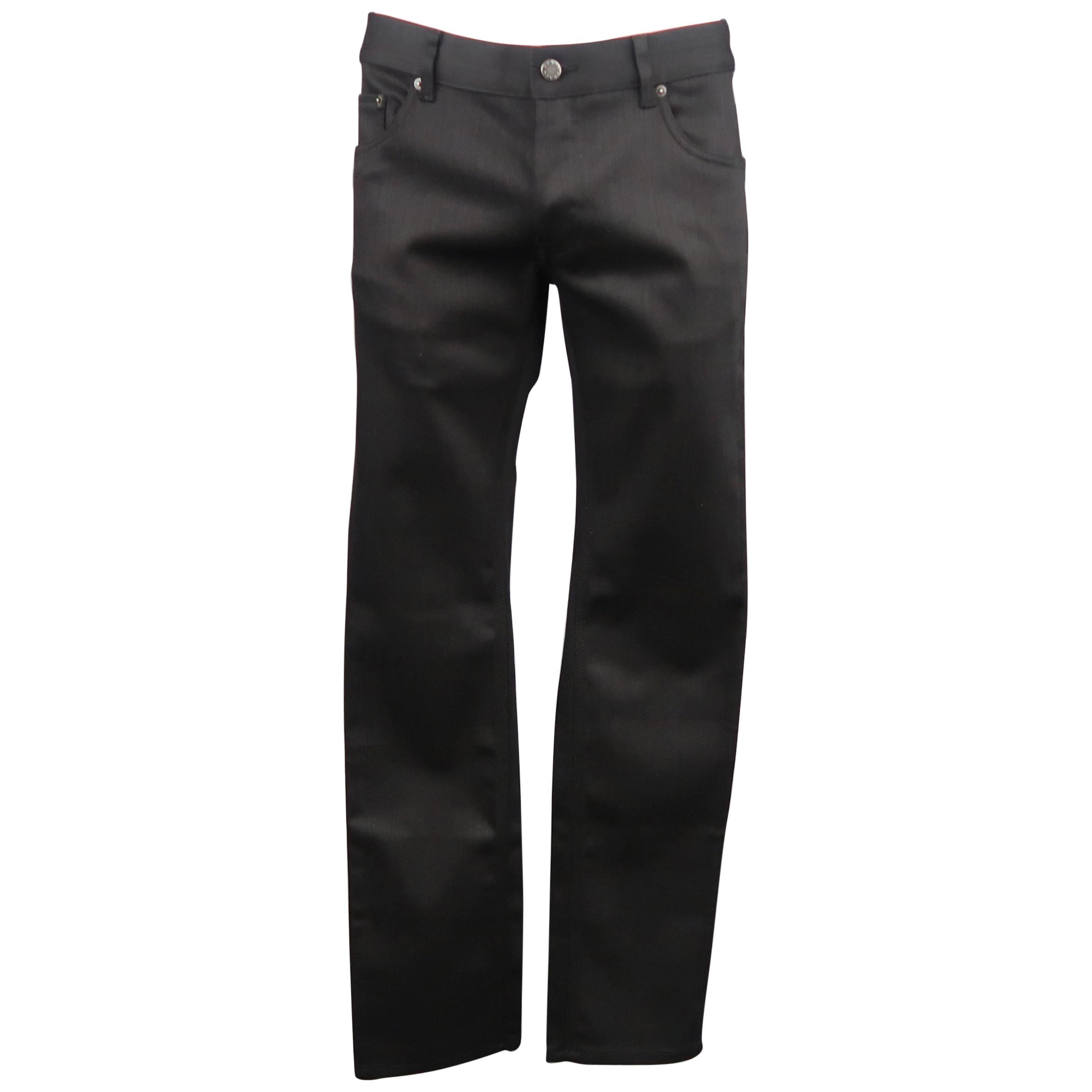 PRADA 34 Black Cotton Blend Coated Denim Tight Fit Jeans