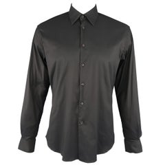 Men's PRADA Size L Black Solid Cotton Blend Long Sleeve Shirt