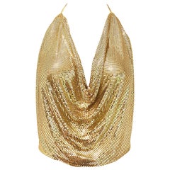 1970er Jahre Whiting und Davis Gold Metall Kettenhemd Sexy Disco Vintage 70er Neckholder Top