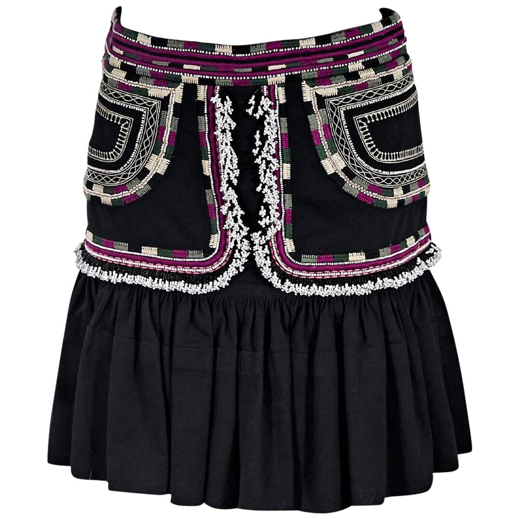 Black Isabel Marant Embroidered Cotton Mini Skirt